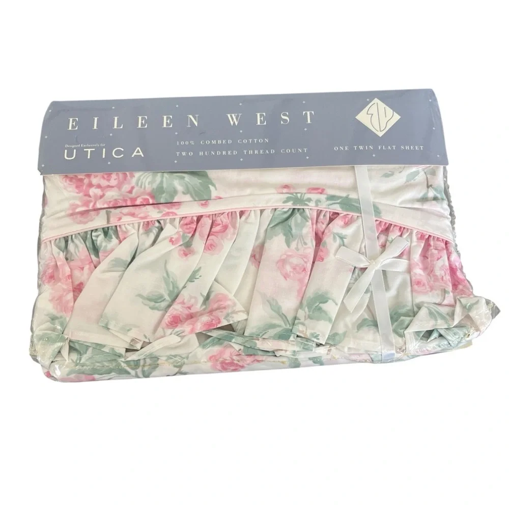 NEW Vintage Eileen West Utica Twin Flat Sheet Combed Cotton Cherry Roses Floral